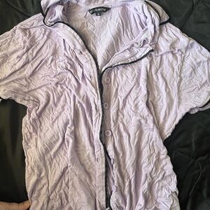 Lilac Button-Up Shirt with Black Trim